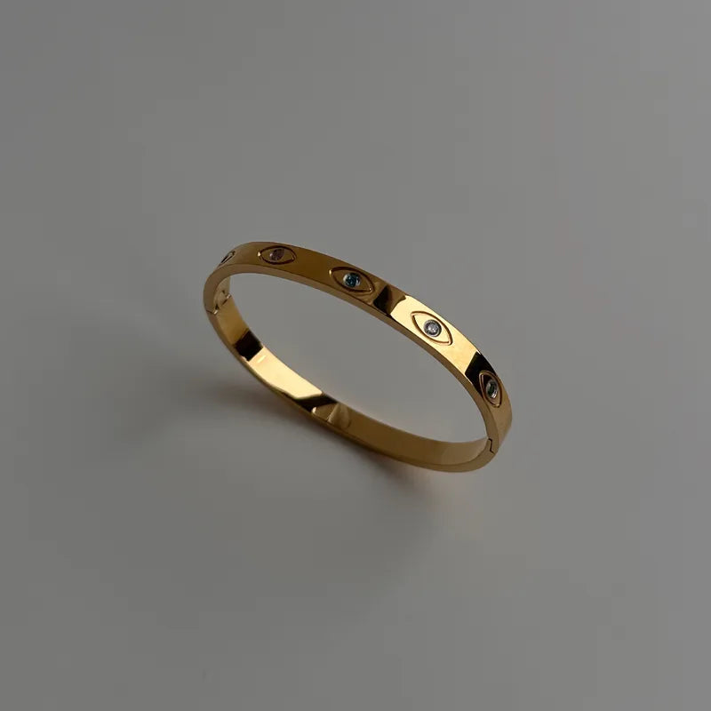 Brățară de lux cu simbol Devil’s Eye, zirconiu, placare aur 18K, oțel inoxidabi