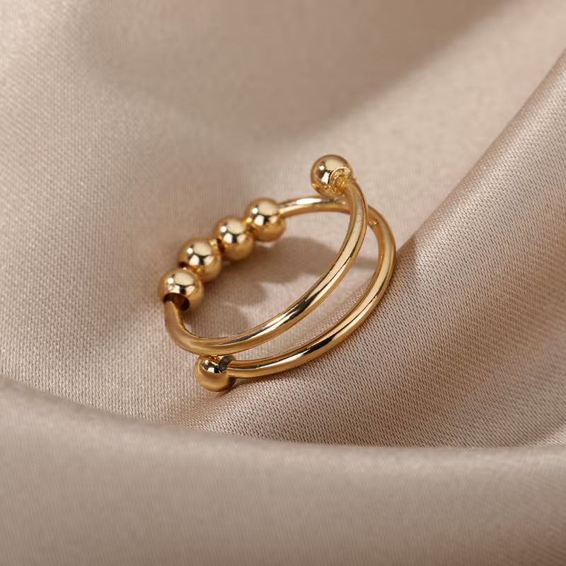 Inel reglabil placat cu aur 18K cu bilute lucioase – design minimalist elegant