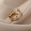 Inel reglabil placat cu aur 18K cu bilute lucioase – design minimalist elegant
