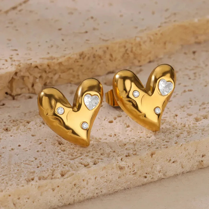 Cercei Sweet Heart – Placare Aur 18K, Stil IG, Rezistenți la Apă