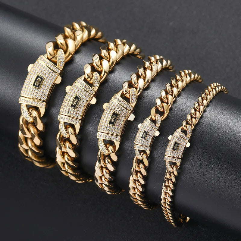 Brățară tip Cuban Link lată, placată cu aur 14K, stil urban premium 6mm/18cm