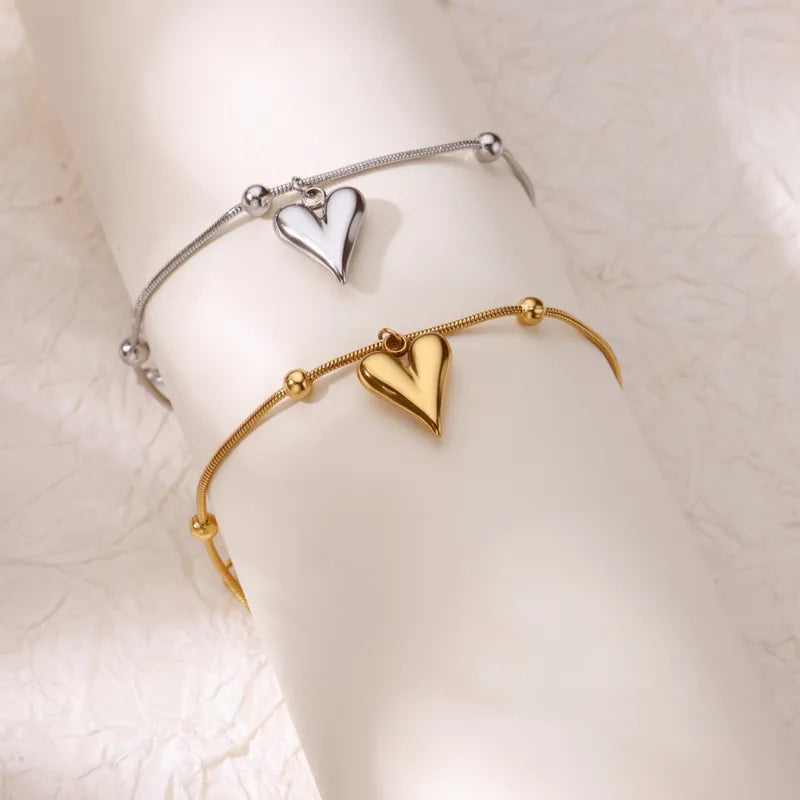 18K Gold Plated Heart Stainless Steel Bracelet, Elegant Minimalist Design