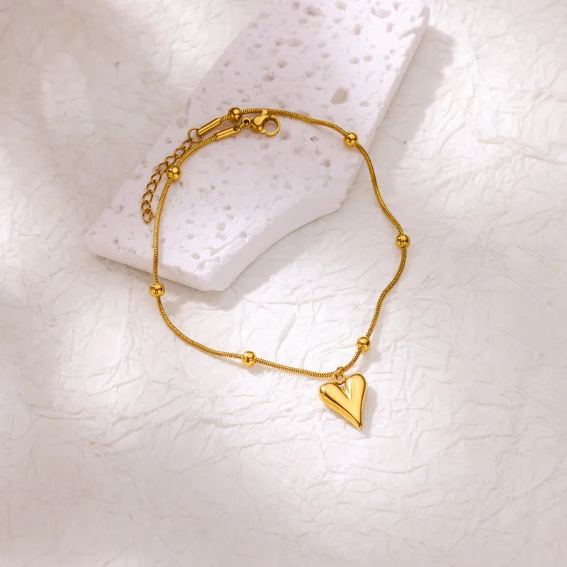 18K Gold Plated Heart Stainless Steel Bracelet, Elegant Minimalist Design
