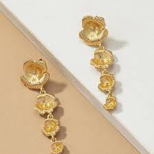 Delicate Floral Earrings 18K Gold Plated – Elegant Cascading Flower Design