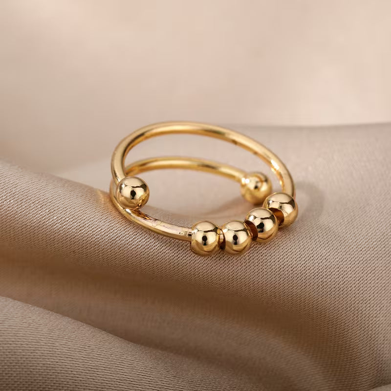 Inel reglabil placat cu aur 18K cu bilute lucioase – design minimalist elegant
